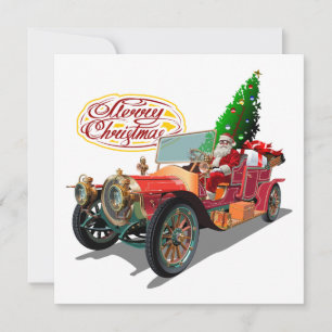 Christmas vintage car invitation