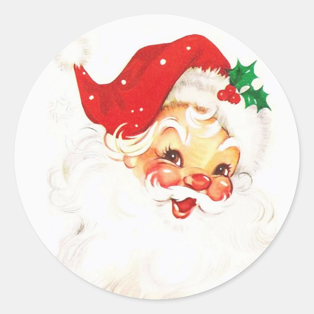 Christmas Vintage Classic Jolly Santa Round Sticker (Front)
