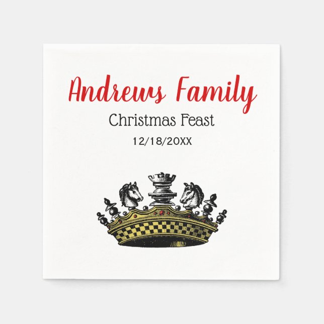 Christmas Vintage Crown With Chess Pieces Colour Napkin (Front)
