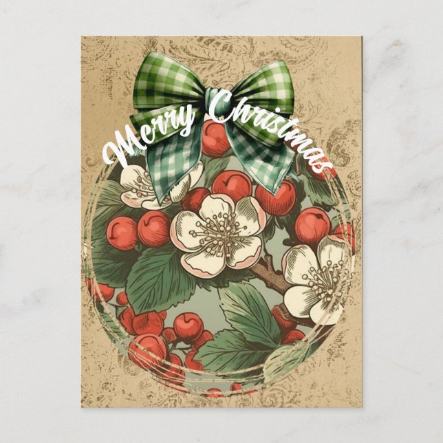 Christmas Vintage Floral and Berries Collage Postcard (Front)