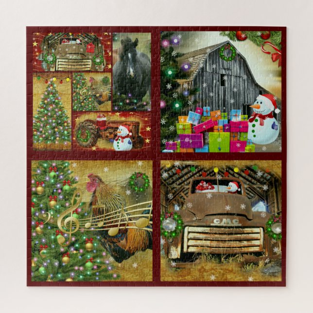 Christmas Vintage GMC Horses Rustic Barn Frosty Jigsaw Puzzle (Vertical)