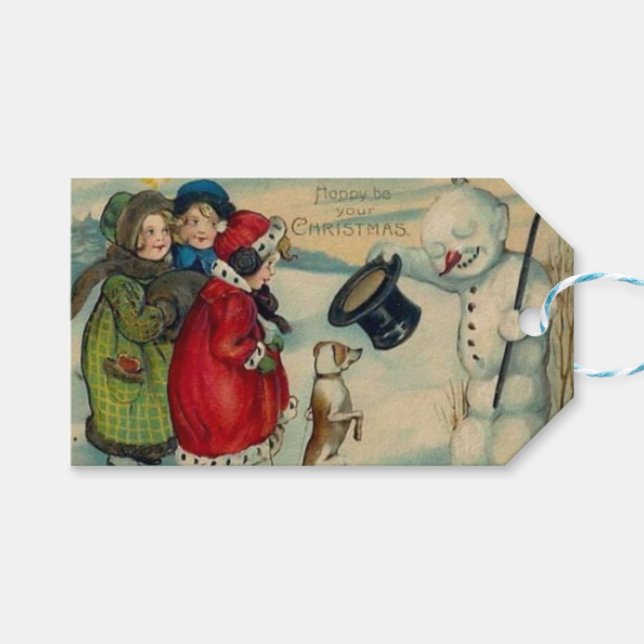 Christmas vintage Holiday Gift Tag (Front (Horizontal))