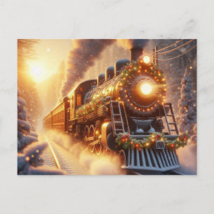 Christmas Vintage Holiday Train Snowy Winter Announcement Postcard