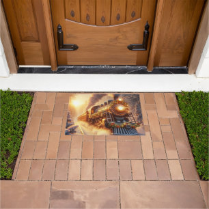 Christmas Vintage Holiday Train Snowy Winter Doormat