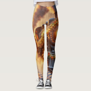 Christmas Vintage Holiday Train Snowy Winter Leggings