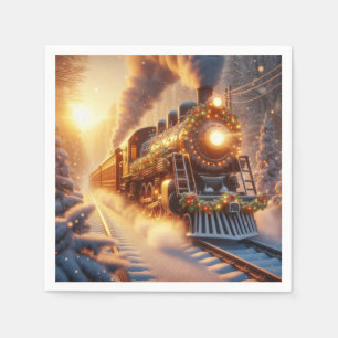 Christmas Vintage Holiday Train Snowy Winter Napkin
