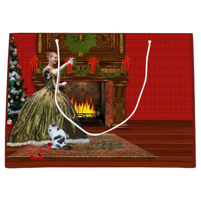 Christmas, Vintage Home, Holiday Toast Large Gift Bag (Front)