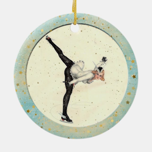 Christmas Vintage Ice Skaters Ceramic Ornament (Back)
