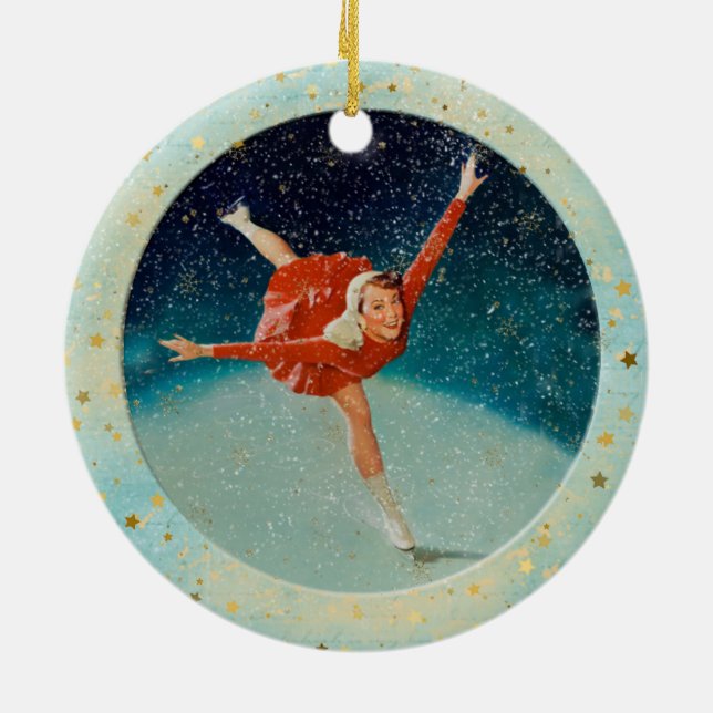 Christmas Vintage Ice Skaters Ceramic Ornament (Back)