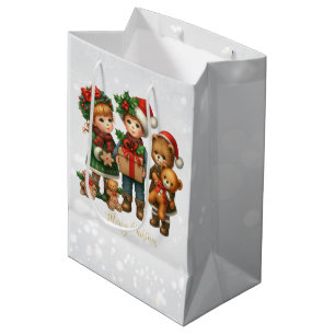 Christmas Vintage Kids Gifts Merry Christmas Medium Gift Bag