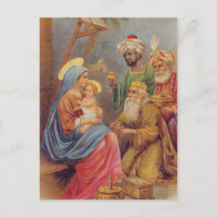 Christmas Vintage Nativity Jesus Illustration Holiday Postcard