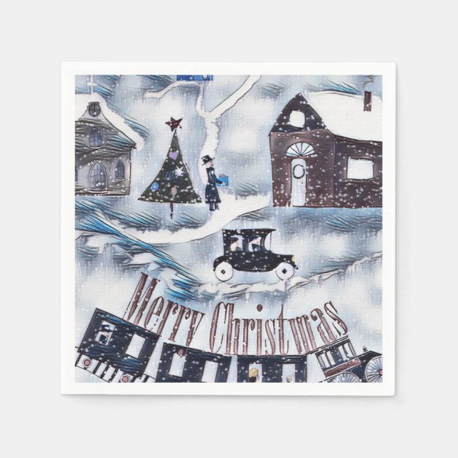 Christmas , Vintage Paper Plate Napkin (Front)