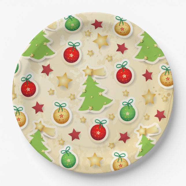 Christmas Vintage Pattern Paper Plate (Front)