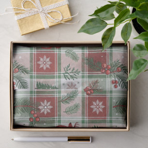 Christmas Vintage Plaid Holly & Deer Pattern Tissue Paper