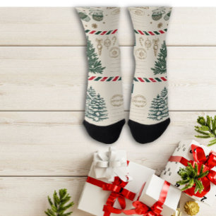 Christmas Vintage Postcard Custom Crew Sock