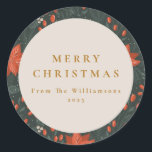 Christmas Vintage Red Botanical Greenery Custom Classic Round Sticker<br><div class="desc">Christmas Vintage Red Botanical Greenery Custom Holiday Classic Round Sticker</div>