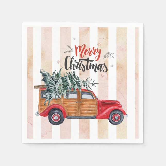 Christmas Vintage Red Panel Truck Napkin (Front)