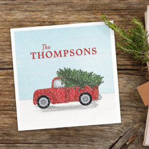 Christmas Vintage Red Truck Cute Holiday Winter Napkin