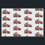 Christmas Vintage Red Truck Dogs on White Snow Tissue Paper<br><div class="desc">This retro themed holiday tissue paper features a pattern of vintage red trucks with Christmas trees and golden Labrador retriever dogs on a background of white with a sprinkling of snow. Use for gift wrap or for paper craft projects including decoupage. Truck art by world renowned artist Tim Coffey.</div>