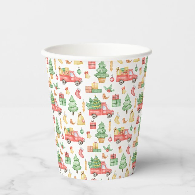 Christmas Vintage Red Truck Pattern Paper Cups (Front)