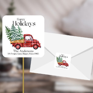 Christmas Vintage Red Truck Return Address  Square Sticker