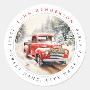 Christmas Vintage Red Truck Round Stickers