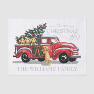 Christmas Vintage Red Truck w/ Dogs Family Name Tissue Paper