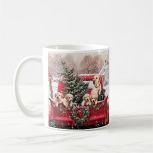 Christmas Vintage Red Truck With Puppies Dogs Coffee Mug