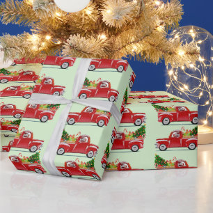 Christmas Vintage red Ute with Christmas tree Wrapping Paper