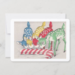 Christmas Vintage Reindeer Eating A Candy Cane Holiday Card