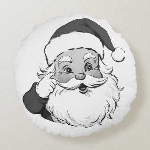 Christmas Vintage Retro Santa Clause Black & White Round Cushion
