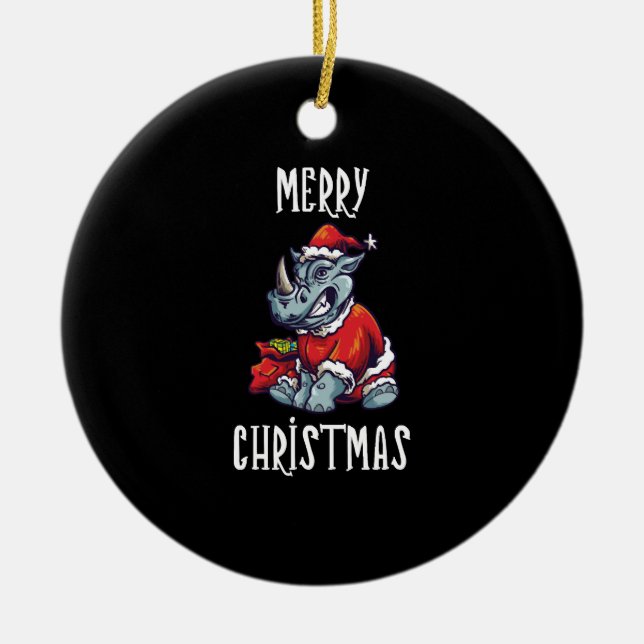Christmas Vintage Rhino Retro Ceramic Ornament (Front)
