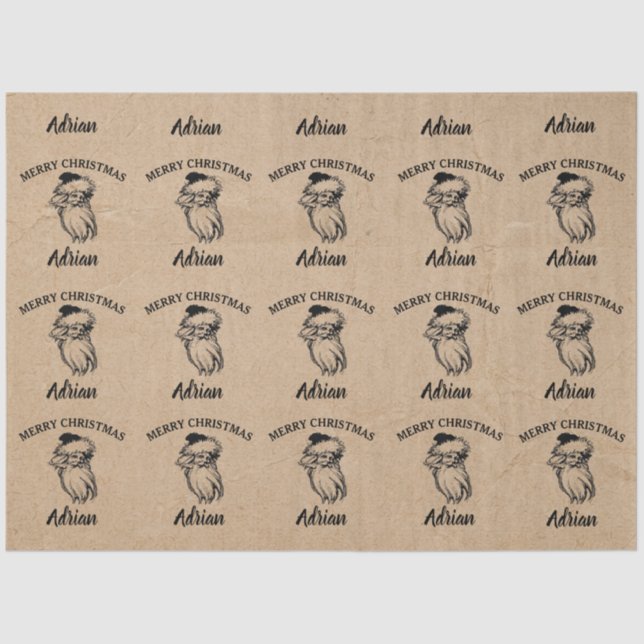 Christmas Vintage Santa Custom Name Kraft  Tissue Paper (Front)