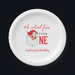 Christmas Vintage Santa First Birthday Paper Plate<br><div class="desc">Oh what fun,  it is to be One! Christmas Vintage Santa first birthday party plates.</div>