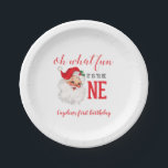 Christmas Vintage Santa First Birthday Paper Plate<br><div class="desc">Oh what fun,  it is to be One! Christmas Vintage Santa first birthday party plates.</div>