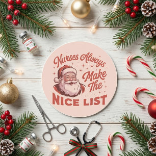 Christmas Vintage Santa Nurses Make the Nice List  Classic Round Sticker