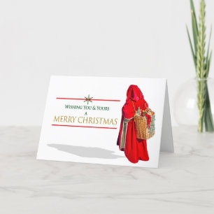 CHRISTMAS - Vintage Santa with Basket of Toys Holiday Card