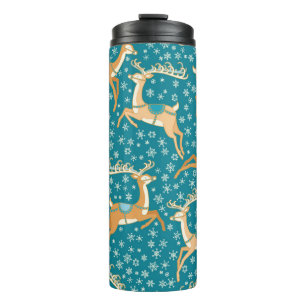 Christmas vintage seamless pattern with reindeer. thermal tumbler
