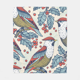 Christmas vintage seamless pattern with waxwings a fleece blanket