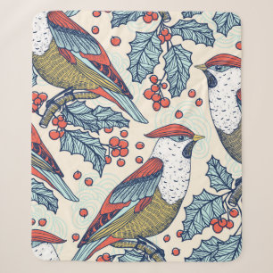 Christmas vintage seamless pattern with waxwings a sherpa blanket