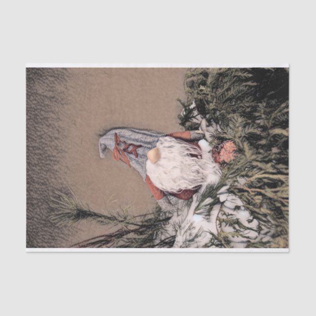 Christmas Vintage Sepia Sketch Rustic Gnome Tissue Paper (Front)