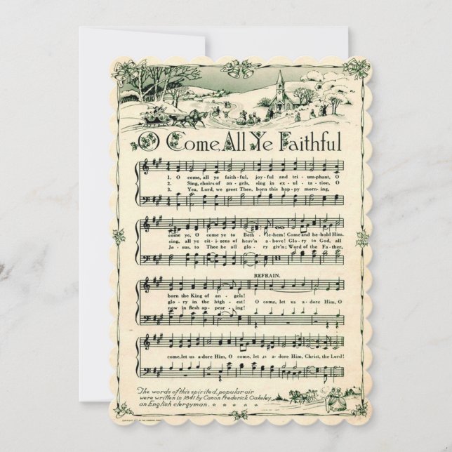 Christmas, Vintage Sheet Music, Custom Holiday Card (Front)