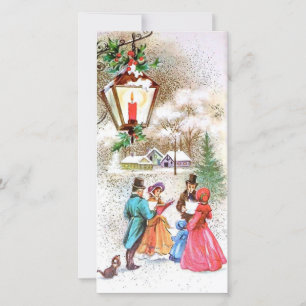 Christmas Vintage Singing Carols Under Lantern Holiday Card