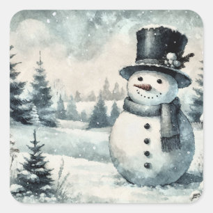 Christmas Vintage Snowman Square Sticker