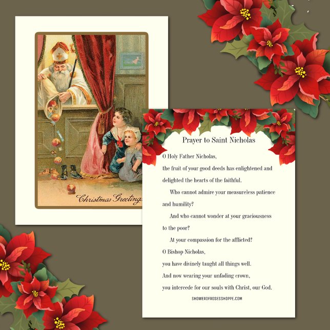 Christmas Vintage St. Nicholas Prayer Card  (Vintage Religious St. Nicholas of Myra Prayer with Children - FREE SHIPPING available! )