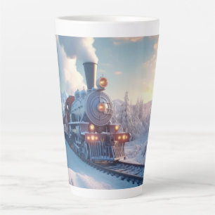 Christmas Vintage Steam Train Snow frozen Woodland Latte Mug