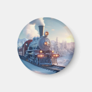 Christmas Vintage Steam Train Snow frozen Woodland Magnet