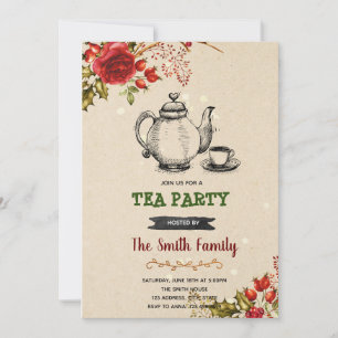 Christmas vintage tea party invitation