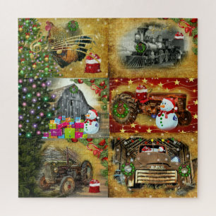 Christmas Vintage Tractor Train Barn GMC Truck Jigsaw Puzzle