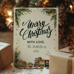 Christmas Vintage Train and Gifts Holiday Card